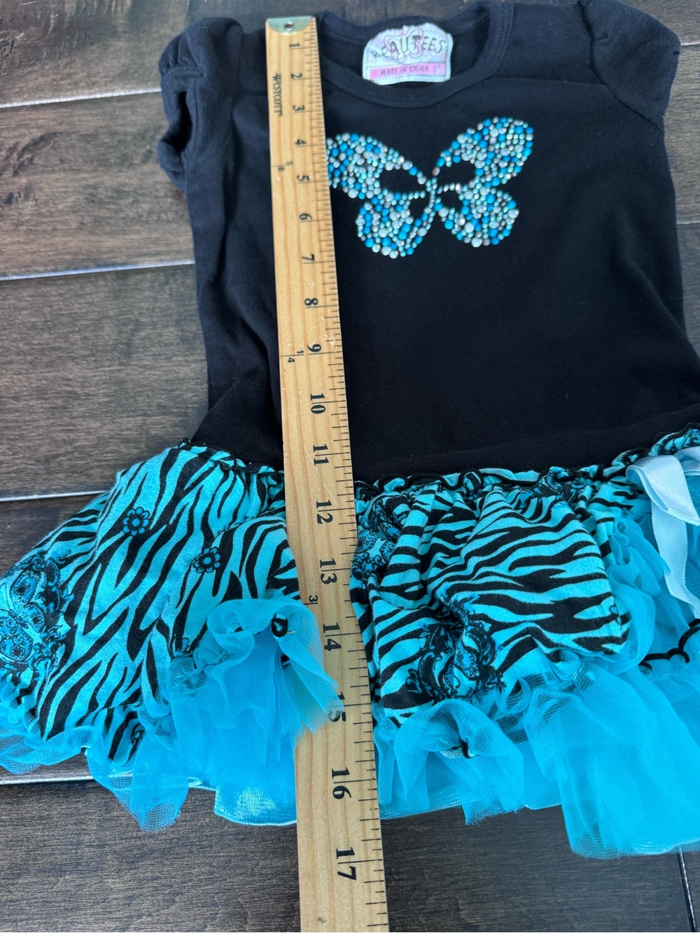 💜3/$15 Beautees Black & Blue Rhinestone Butterfly Zebra Print Tutu Dress 3T - Picture 8 of 9